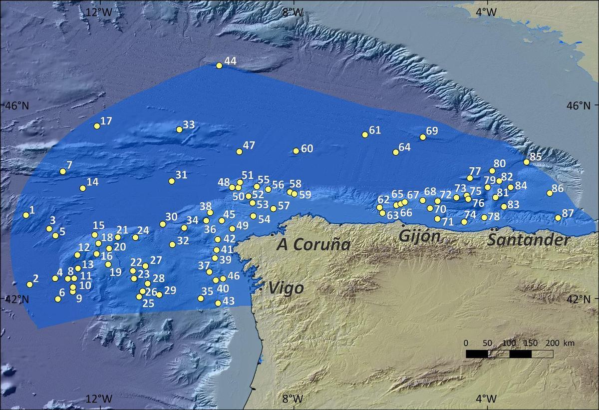 Identificación de los principales relieves de la zona Noratlántica: el 35, el monte submarino que a partir de ahora tomará el nombre de Ángeles Alvariño.