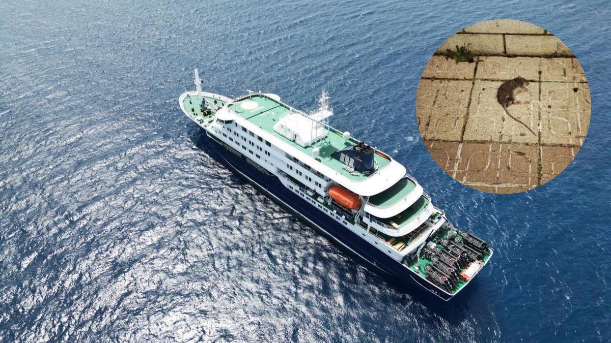 Vista general del crucero MV Hondius estacionario del puerto de Praia, la capital de Cabo Verde, el 4 de mayo de 2026.