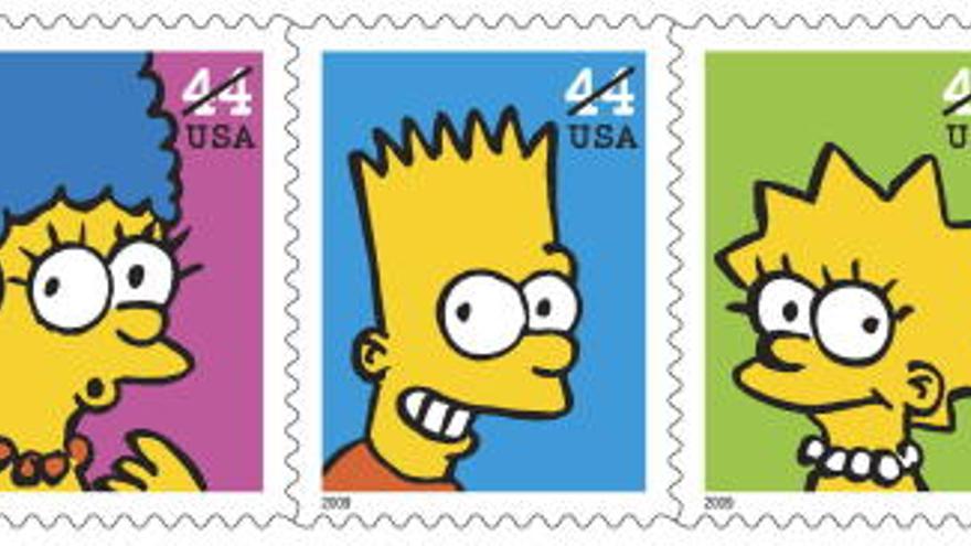 El servicio postal de los Estados Unidos ha sacado a la venta una serie de sellos con los personajes de &quot;la familia Simpsons&quot; en su vigésimo aniversario.