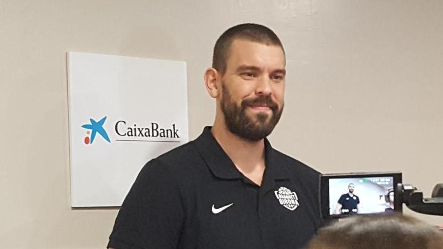 Marc Gasol, somrient, aquest vespre a Fontajau