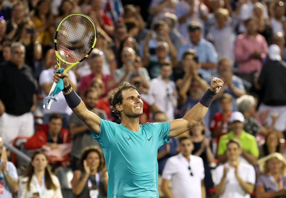 Aug 8  2019  Montreal  Quebec  Canada  Rafael Nadal from Spain celebrates his win against Guido Pella from Greece  not pictured  during the Rogers Cup tennis tournament at Stade IGA  Mandatory Credit  Jean-Yves Ahern-USA TODAY Sports