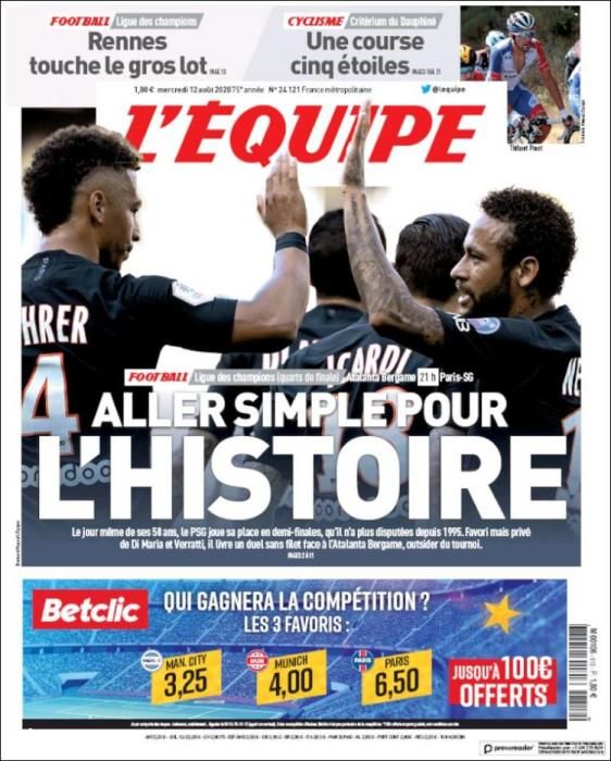 Portada L'ÉQUIPE miércoles 12 agosto 2020