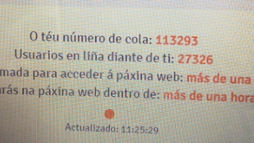 Captura de pantalla del dispositivo de un solicitante con más de 113.000 turnos de espera por delante.