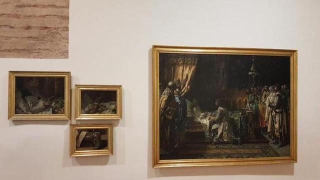 El cuadro de Pinazo sobre los últimos momentos de Jaume I, a la derecha.