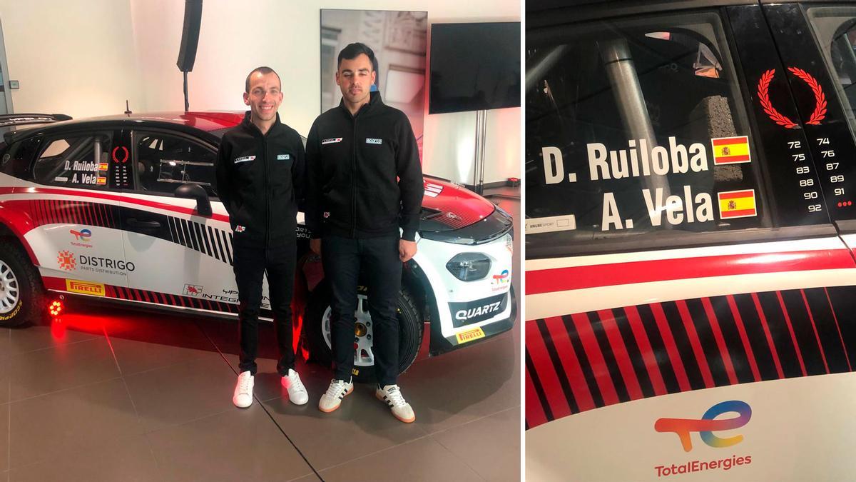 Ángel Vela y Diego Ruiloba posan junto al Lancia Ypsilon Rally2 HF Integrale.