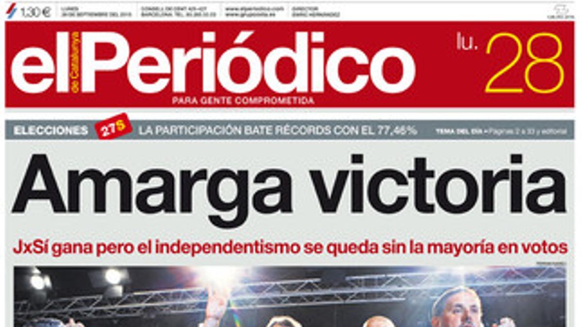 La portada de EL PERIÓDICO 28-9-2015)..