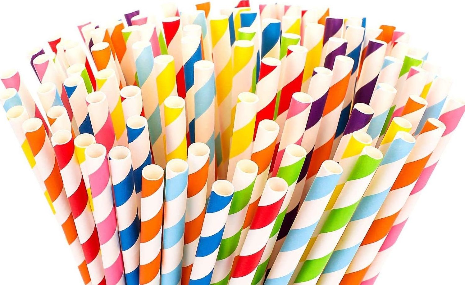 Pajitas de papel de colores biodegradables. suministros para eventos y  fiestas. concepto de contaminación.