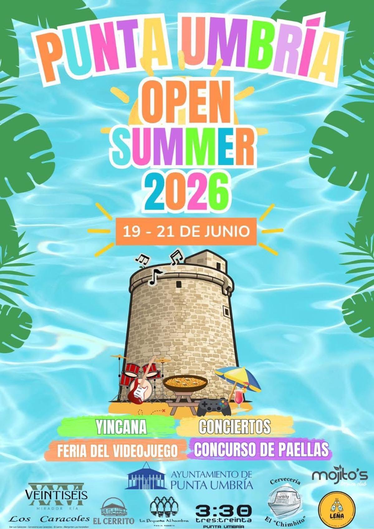Cartel de Open Summer 2026 en Punta Umbría.