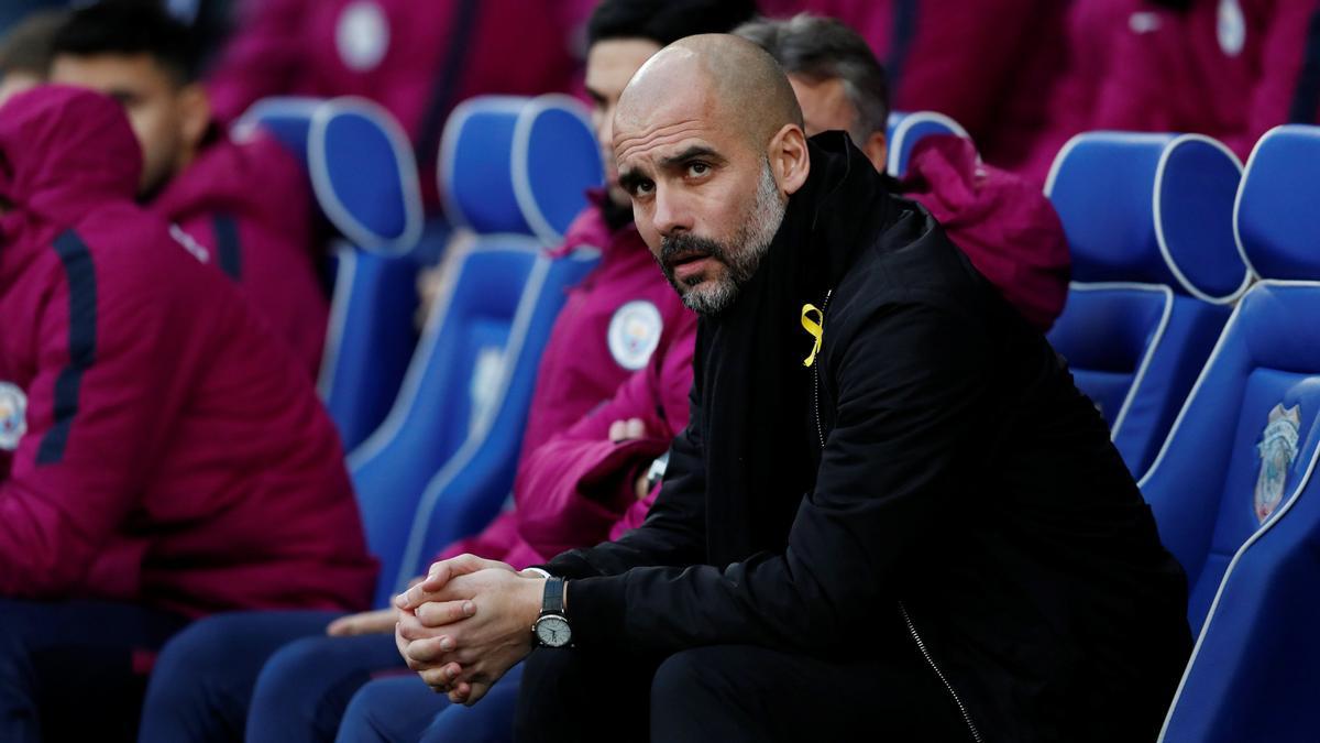 L&#039;entrenador del Manchester City, Pep Guardiola, en un partit a Cardiff