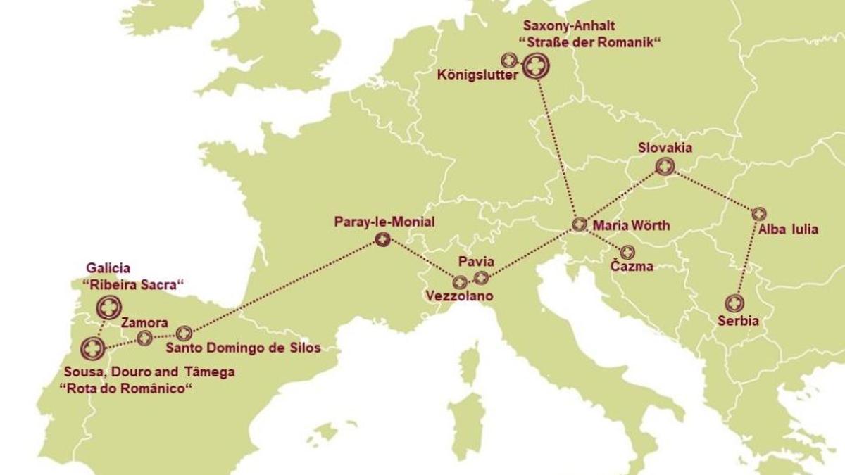 Mapa de la Red Europea Transrománica