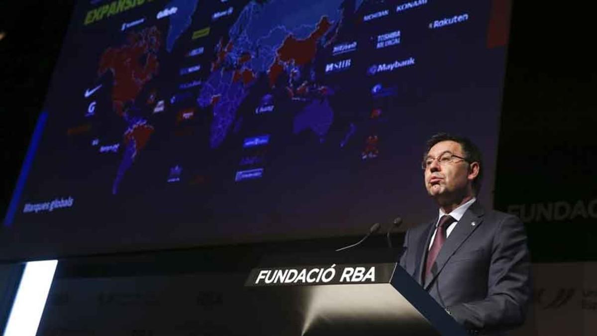 Josep Maria Bartomeu, presidente del FC Barcelona, en un momento de su intervención en el Auditorio RBA