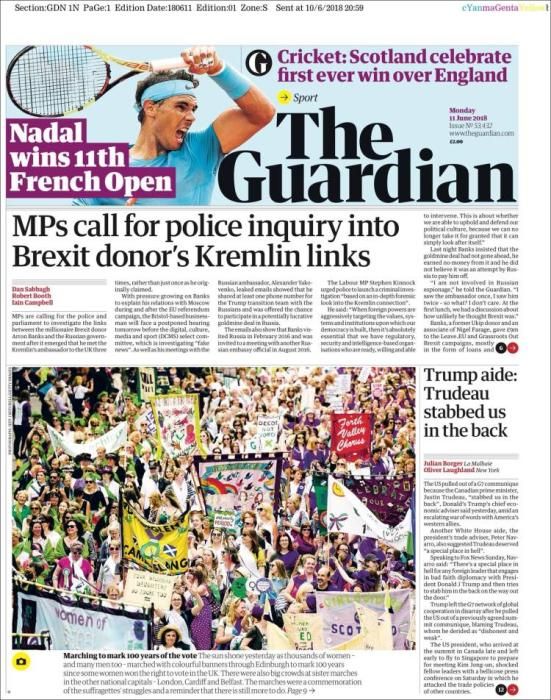 Portada GUARDIAN lunes 11 de junio de 2018