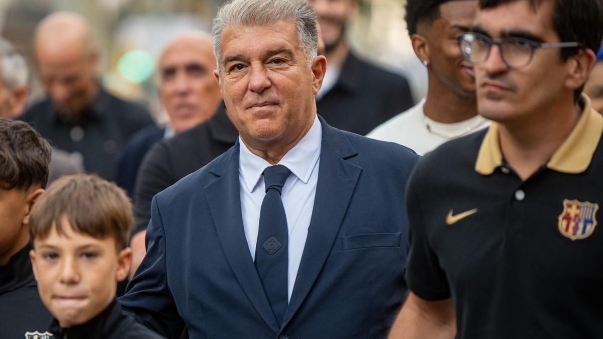 El presidente del FC Barcelona, Joan Laporta, en la ofrenda de la Diada de Catalunya.