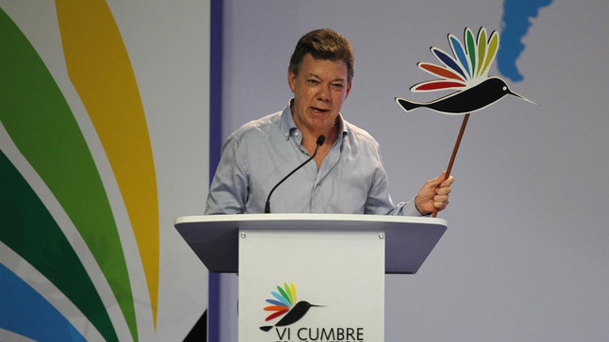 El presidente colombiano Juan Manuel Santos, en la sesión inaugural de la cumbre, en Cartagena.