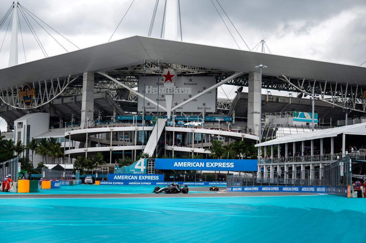 12 KIMI ANTONELLI Andrea (ita), Mercedes AMG F1 Team W17, action during the Formula 1 Miami Grand Prix 2026, 4th round of the 2026 Formula One World Championship from May 1 to 3, 2026 on the Miami International Autodrome, in Miami Gardens, USA - Photo Alberto Vimercati / DPPI AFP7 03/05/2026 ONLY FOR USE IN SPAIN