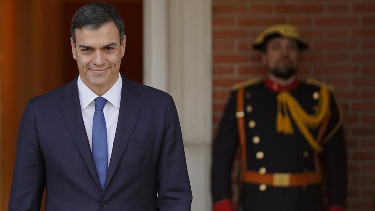 Pedro Sánchez, durante la recepción al presidente de Ucrania en la Moncloa