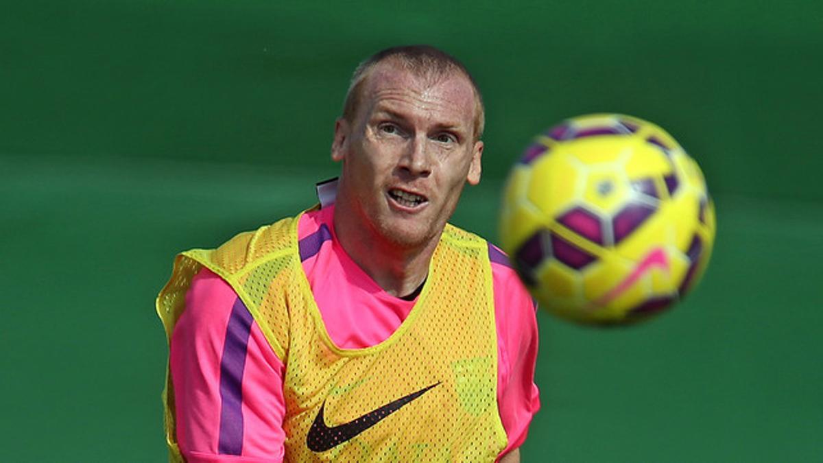 Mathieu, en un entrenamiento del Barça.