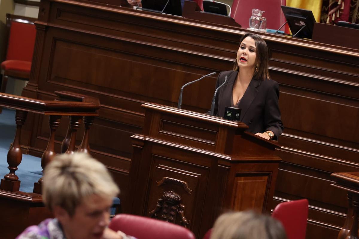 La diputada del PP Jennifer Curbelo durante una de sus intervenciones en el Parlamento.