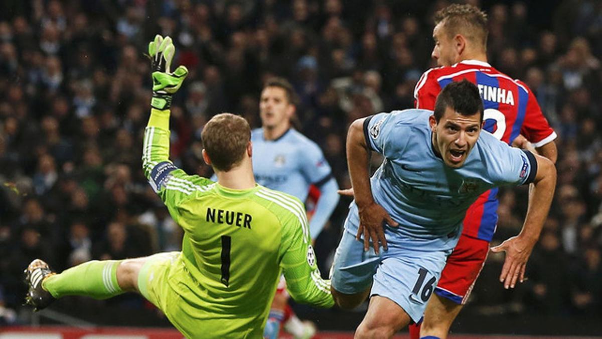 Agüero celebra el gol de la victoria del City ante el Bayern