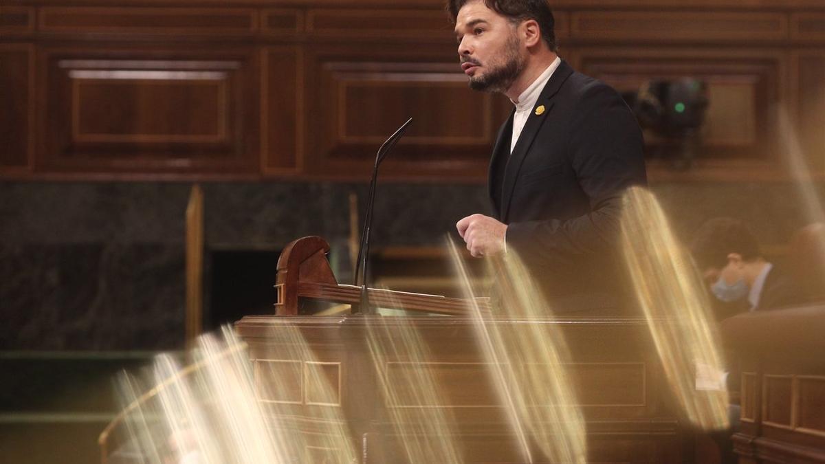 El portavoz de ERC en el Congreso, Gabriel Rufián, durante el debate de los Presupuestos de 2021, este 12 de noviembre en el Congreso.