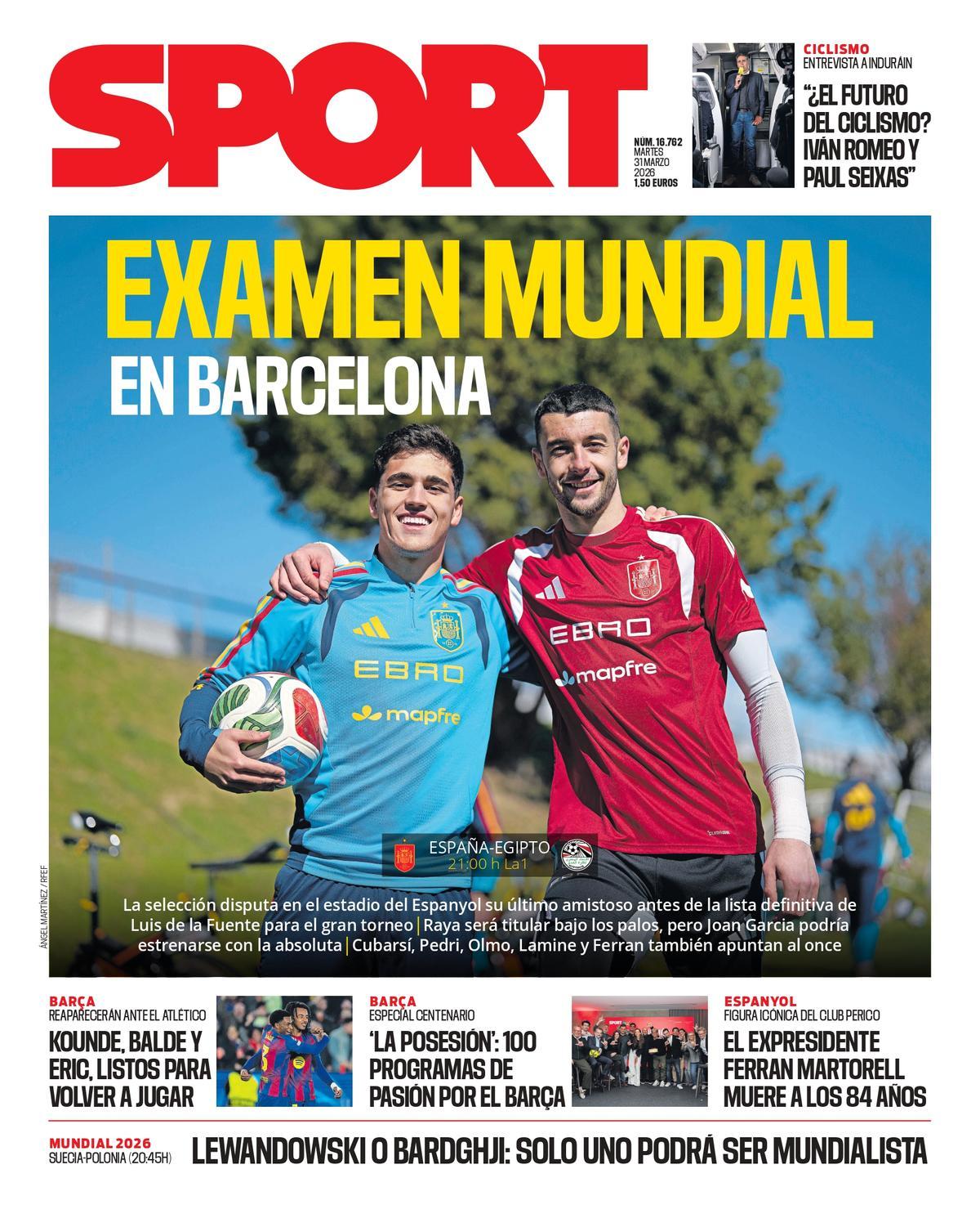 Esta es la portada de SPORT de hoy martes, 31 de marzo de 2026