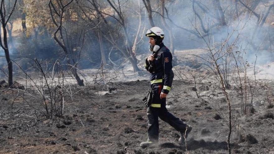 Un bombero en una zona afectada por el fuego.