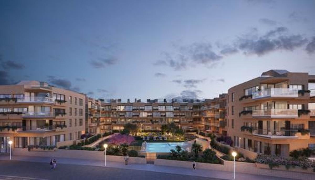 Recreació exterior de la promoció Dune, el projecte residencial de Kronos Homes dissenyat per Josep Miàs a Cubelles