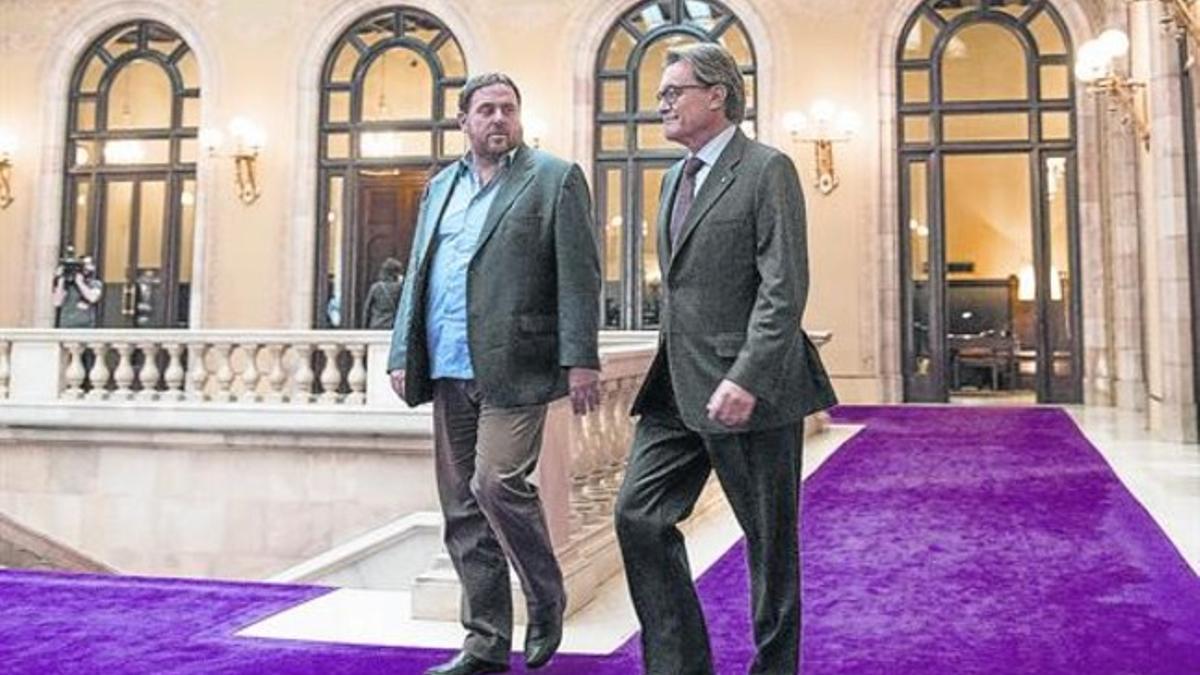 Artur Mas y Oriol Junqueras, después de reunirse mediados de noviembre, en el Parlament.