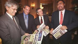 De izquierda a derecha, Joan Clos, Antonio Asensio, Xavier Trias y Antonio Franco, en 1997.