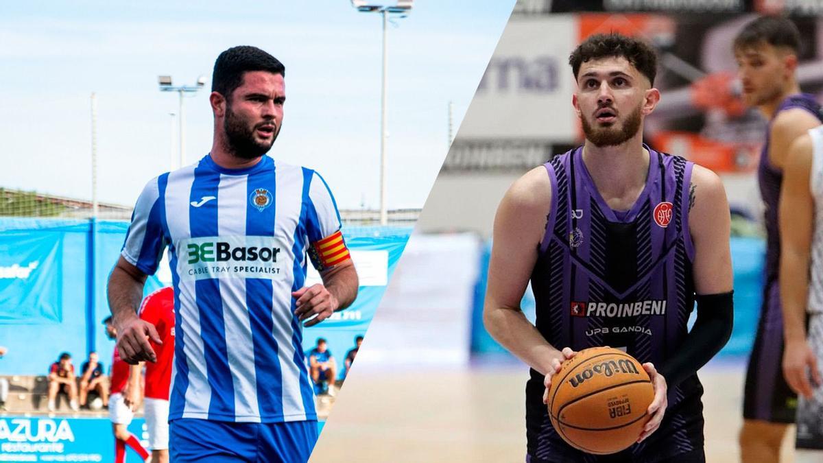 El capitán del CF Gandia, Óscar Bertó, y el mejor jugador de Prroinbeni UpB Gandia, Kyle Greeley