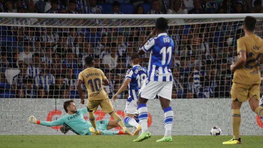 Ansu Fati marca el 1-4 del Barça a la Real Sociedad en Anoeta.