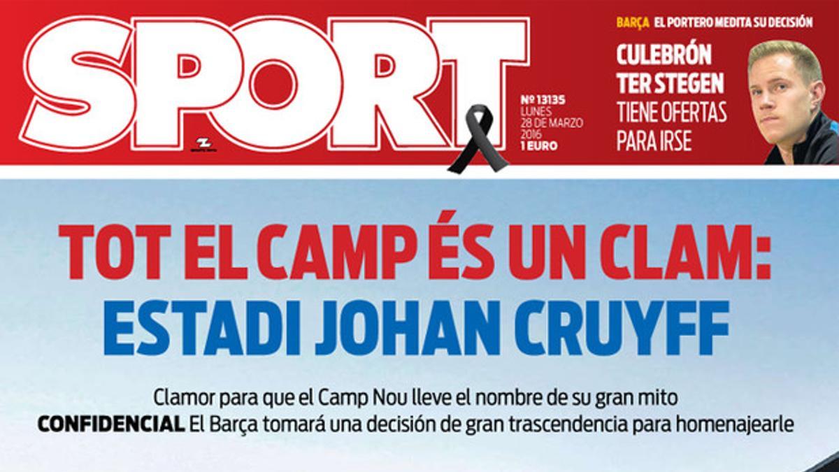 La portada de este lunes de SPORT