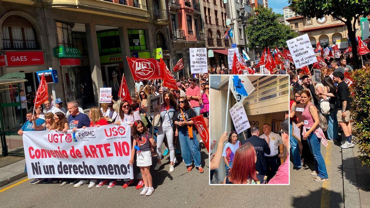 VÍDEO: Tensión en el centro de Oviedo entre huelguistas de las cadenas de ropa y comercios abiertos