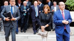 Presidentes de clubes de LaLiga a su salida de la reunión con el ministro Iceta, este lunes.d