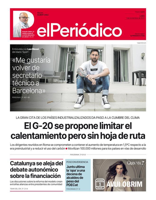 La portada d’EL PERIÓDICO de l’1 de novembre del 2021