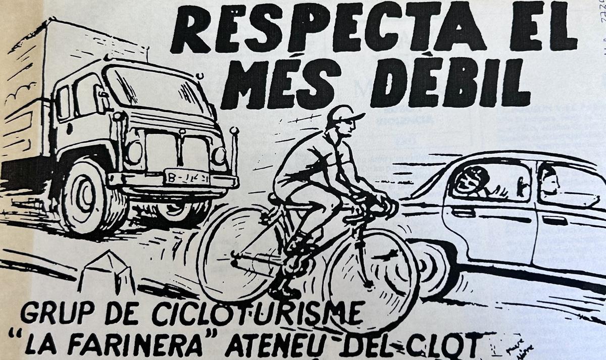 Cartel del Grup de Cicloturisme La Farinera en defensa de los ciclistas, en los años 80