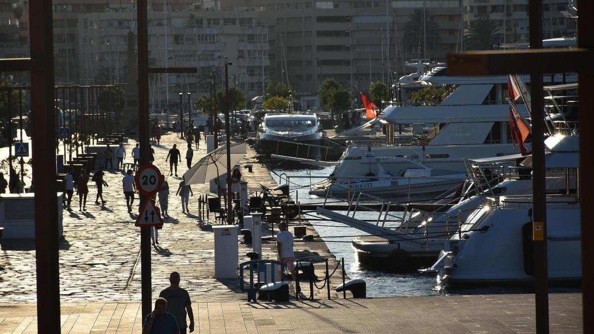 Yates amarrados en la zona interior del puerto de Ibiza.