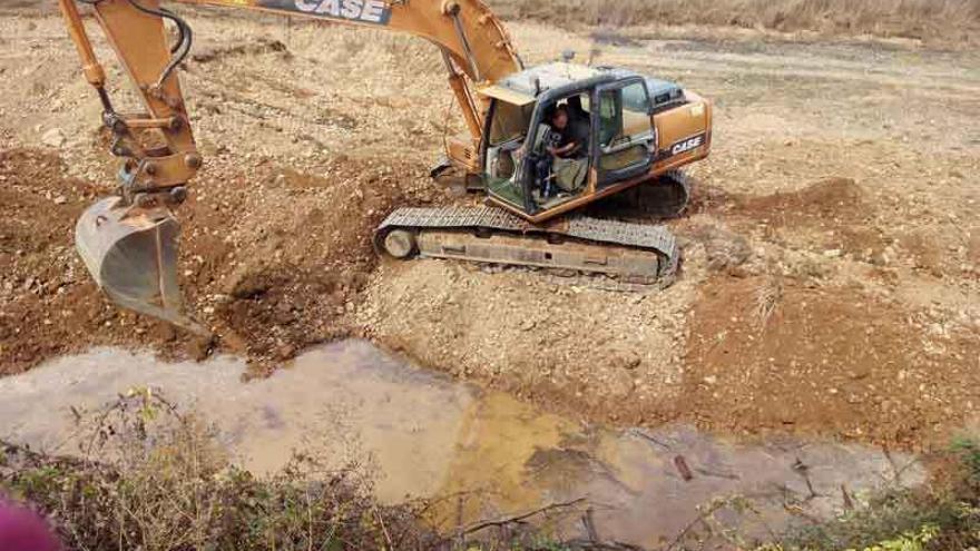 Una máquina desbroza la ribera del río en Morales de Rey.