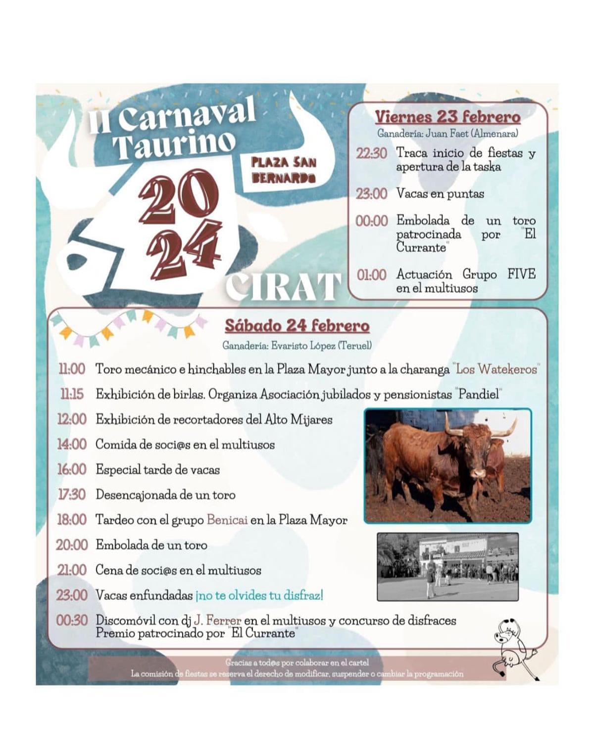 Programa del II Carnaval Taurino de Cirat.