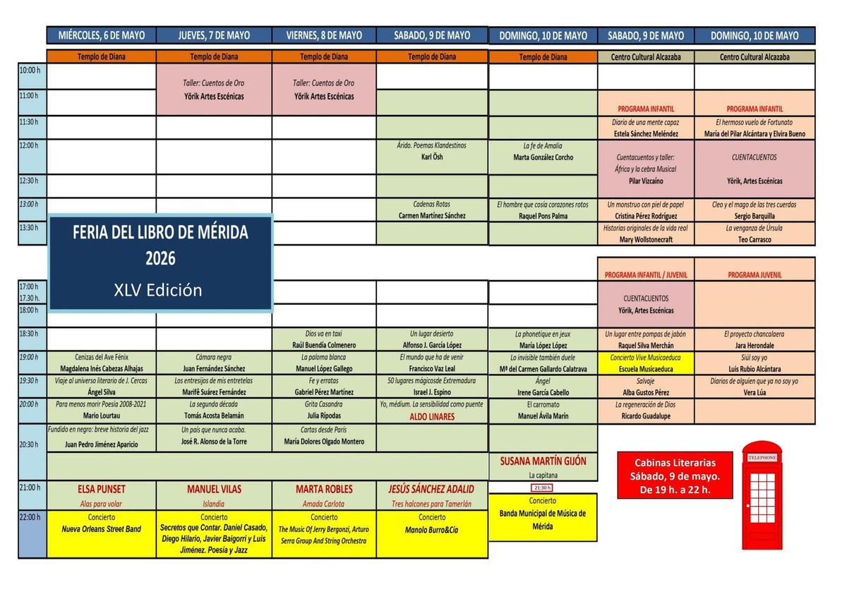 Programación de la Feria del Libro de Mérida.