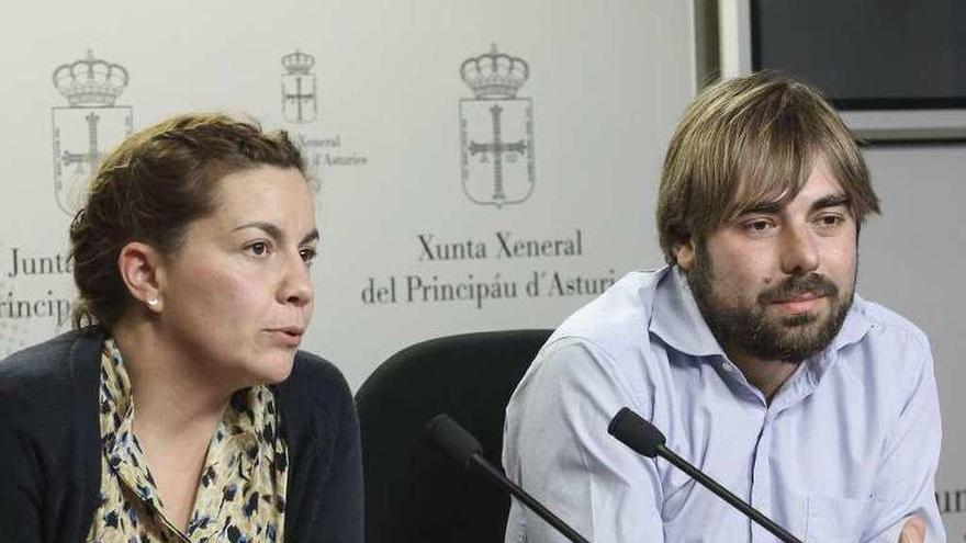 La concejala Patricia Díaz y el diputado Daniel Ripa, ayer, en la Junta General dell Principado.