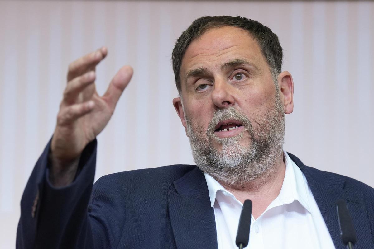 El líder de ERC, Oriol Junqueras, el martes explicando los presupuestos.