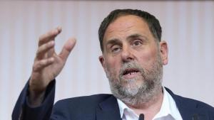 El líder de ERC, Oriol Junqueras, el martes explicando los presupuestos.