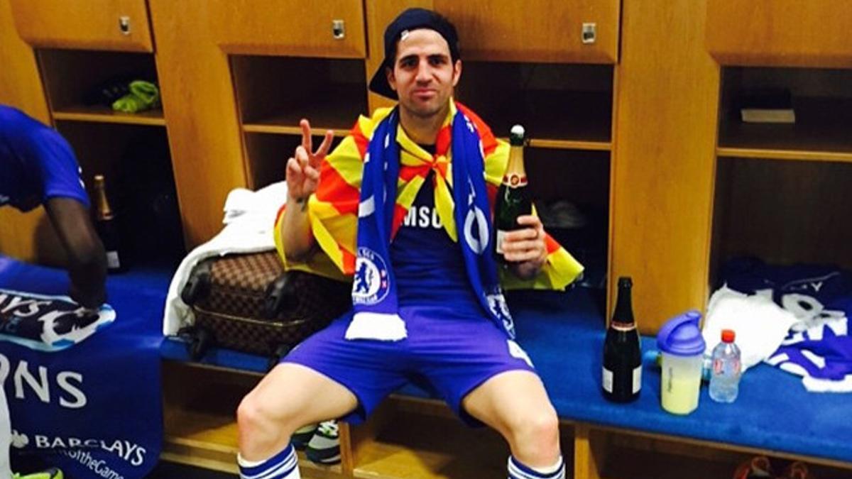 Cesc celebró el título con sus compañeros y su familia