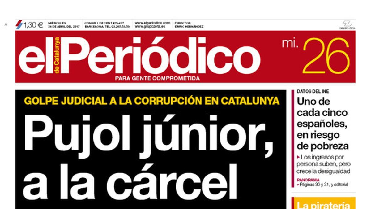 La portada de EL PERIÓDICO del miércoles, 26 de abril del 2017.