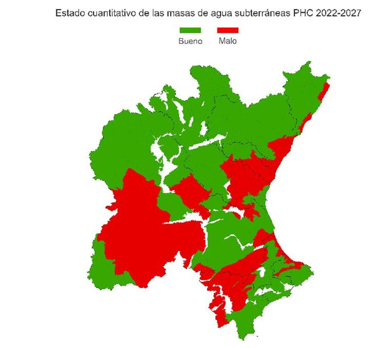 Estado cuantitativo de los acuíferos de la Confederación Hidrográfica del Júcar (CHJ).