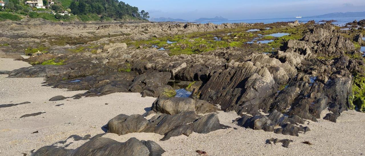 La playa que conserva restos fósiles del bosque milenario que llegaba hasta las Cíes
