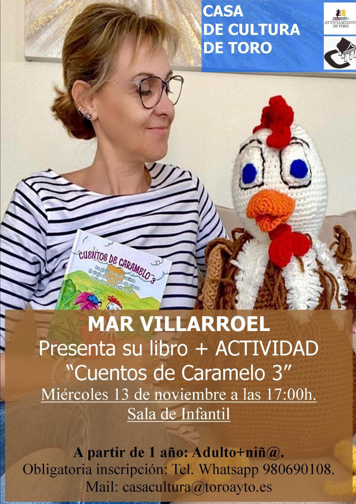 Cartel de la presentación del libro y la actividad de Mar Villarroel en la Biblioteca de Toro.