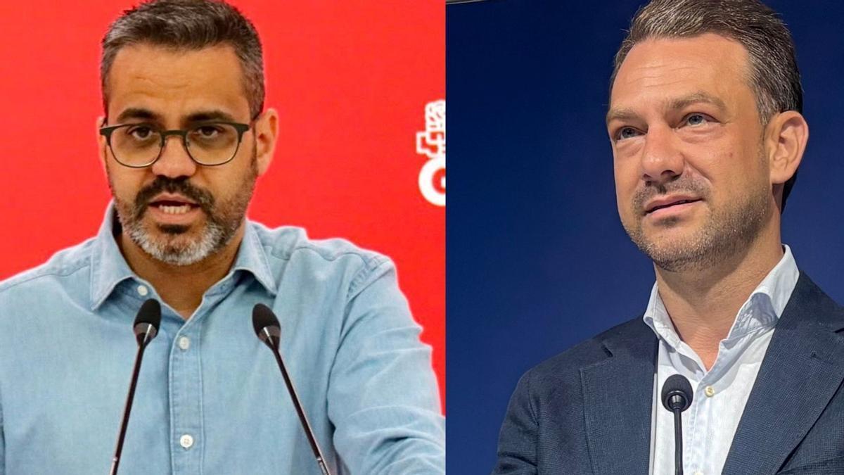 El portavoz regional de los socialistas, Manuel González Andrade, y el portavoz del PP de Extremadura, Luis Miguel Núñez, en sus comparecencias de este lunes
