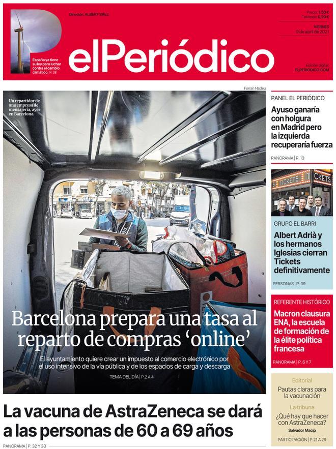 La portada d’EL PERIÓDICO del 9 d’abril del 2021